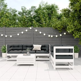 vidaXL 6 részes fehér tömör fenyőfa kerti ülőgarnitúra párnákkal