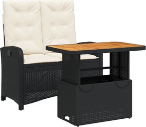 vidaXL 2 részes fekete polyrattan kerti étkezőgarnitúra párnával