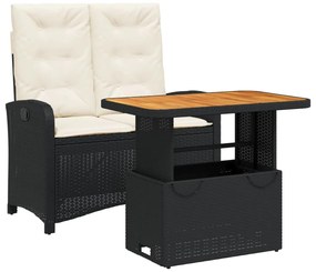 vidaXL 2 részes fekete polyrattan kerti étkezőgarnitúra párnával