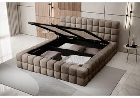 Szürke kárpitozott ágyneműtartós franciaágy ágyráccsal 180x200 cm Dizzle – ELTAP