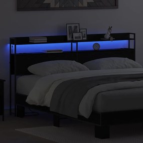 Fejtámla LED -es lámpákkal polcokkal Musta tammi 180 cm Faanyag