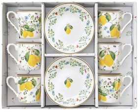 Mediterrán citromos porcelán kávés csésze szett 6 személyes 100ml Fleurs et Citrons