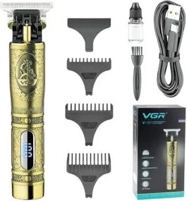VGR Akkumulátoros Minőségi Gravírozott Férfi Hajvágó Gép 1500 mAh Lítium Akku Digitális kijelzővel