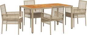vidaXL Kert étkező szett 5 pcs Bézs polirattan