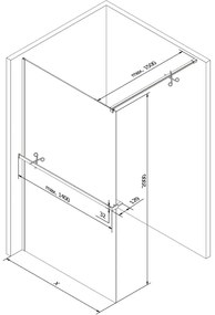 Mexen Kioto +, zuhany paraván polccal és törölközőtartóval 90 x 200 cm, 8 mm-es üvegmintás tükör, arany profil, 800-090-121-50-50