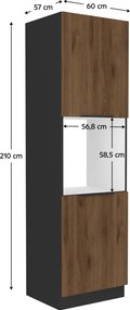 Magas szekrény beépített sütőhöz, fekete/okapi dió, MENZO 60 DP-210 2F