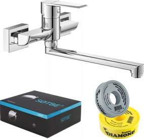 Konyhai csaptelep ezüst falra szerelhető 25 cm mozgatható kifolyócső Lengyel Sotbe