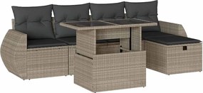vidaXL 6 részes világosszürke polyrattan kerti ülőgarnitúra párnákkal