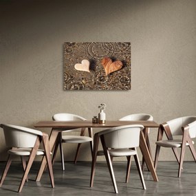 Üveg kép - Fából készült szívek (70x50 cm)