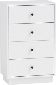 HOMCOM 4 Fiókos Komód, Műanyag Fa, Modern Stílusú Tároló Szekrény, Nappaliba, Hálószobába, Előszobába 47 x 29 x 75 cm, Fehér | Aosom