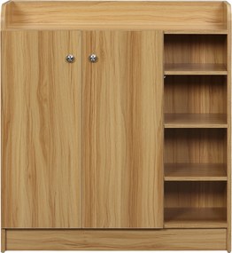 HOMCOM Cipőtároló Szekrény Előszobába - Cipőszekrény 4 Nyitott Rekesszel és Kétajtós Szekrénnyel - Állítható Polc - 83L x 30W x 90H cm - Barna | Aosom