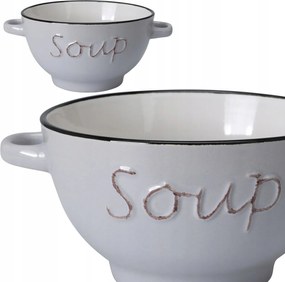 Mély leveses tál fülekkel, kőedény, 650 ml Ramen leveshez is