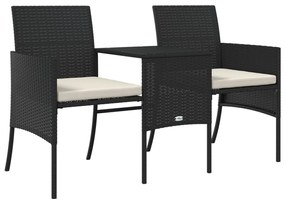 2 személyes fekete polyrattan kerti kanapé asztallal/székkel
