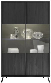 CITY Kétajtós vitrinszekrény, fekete, laminált vázzal és előlapokkal