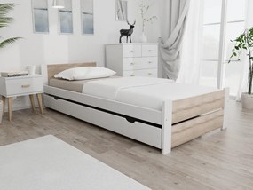 Ágy IKAROS DOUBLE 90 x 200 cm, fehér/dub sonoma Matrac: Matrac nélkül, Ágyrács: Deszkás ágyráccsal