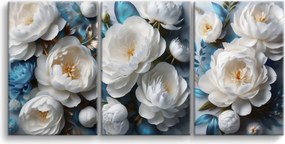 Vászonkép Virágok Kék Fehér Bazsarózsa Nagy triptichon 90x180