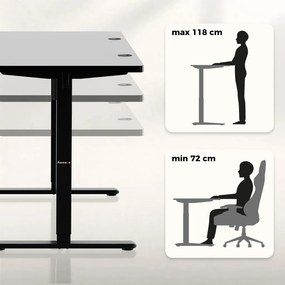 Elektromos állítható magasságú íróasztal, sarokasztal, memória és USB funkcióval, 145 cm x 60 cm, fekete