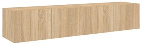 2 db sonoma tölgy színű fali TV-szekrény LED-del 80x35x31 cm