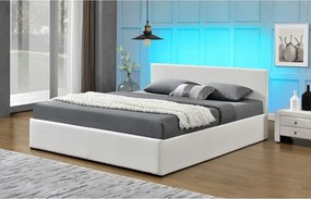 Modern francia ágy RGB LED világítással, fehér, 180x200, JADA NEW