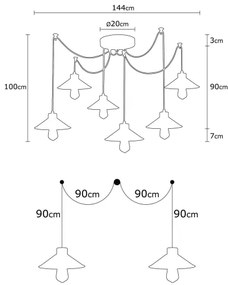 Kábeles csillár MANAVGAT 6xE27/40W/230V, pókszerű kialakítás, fekete/barna