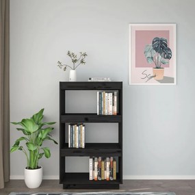 fekete tömör fenyőfa könyvszekrény/térelválasztó 60x35x103 cm