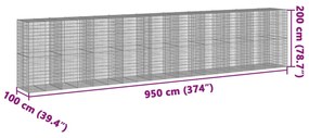horganyzott vas gabion kosár fedéllel 950 x 100 x 200 cm