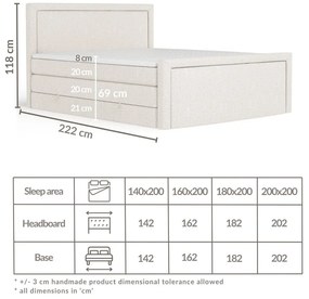 Világosszürke ágyneműtartós boxspring ágy 140x200 cm Lavenda – Maison de Rêve
