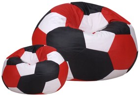 Futball labda ülőzsák lábtartóval fehér-fekete-piros színben