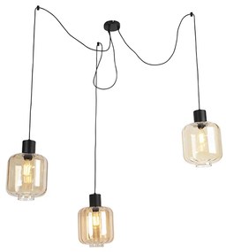 Design lógólámpa fekete borostyánüveggel 3-lámpás 226 cm - Qara