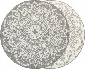 Kültéri Szőnyeg Kerek Kétoldalas Zsinóros Mandala Stílus Boho átm. 160 cm