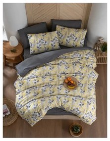 Sárga-szürke kétszemélyes hosszabbított ágyneműhuzat lepedővel, négyrészes 200x220 cm Leaves – Mila Home