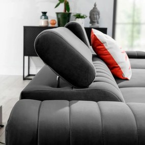 Szürke bársony kinyitható-tárolóhelyes sarokkanapé (jobb oldali-heverő résszel) Grayson – ELTAP