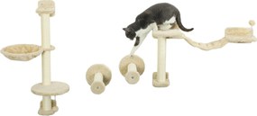 PawHut 4 darabos macskatulajdonos falra szerelhető kaparó szett, függőágy, kaparószlopok, lágy létra és ugrálóplatformok, bézs | Aosom