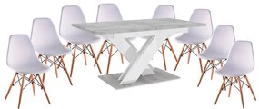 Maasix SWTG Magasfényű Fehér - Beton 8 személyes étkezőszett Fehér Didier székekkel