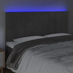 sötétszürke bársony LED-es fejtámla 160x5x118/128 cm