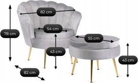 Fotel lábtartóval, szürke színben, velúr kárpittal GRAND