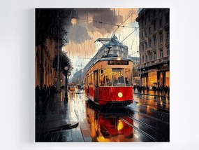 Poszter Város Utca Eső Villamos Közlekedés Utazás 80x80