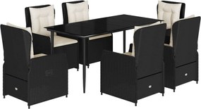 vidaXL 7 részes fekete polyrattan kerti étkezőgarnitúra párnával