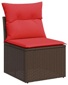 9 részes barna polyrattan akácfa kerti ülőgarnitúra párnákkal