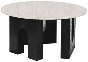 Modern kerek mangófa dohányzóasztal fekete fehér márvány lappal