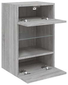 2 db szürke sonoma fali szekrények LED világítással TV-hez 40x30x60,5 cm