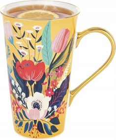 Bögre 690 ML Porcelán Nagy Kávé Tea Virágok Ajándék Dobozban