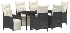 vidaXL Kert étkező szett párnával 7 pcs Fekete polirattan