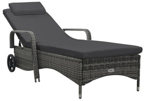 Szürke polyrattan napozóágy kerekekkel