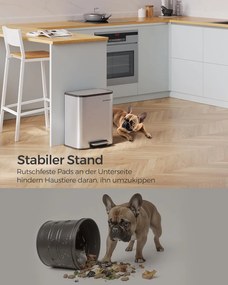 Konyhai szemetes, 20 literes pedálos kuka belső vödörrel, fedéllel, acél