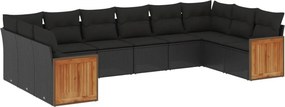 vidaXL 10 részes fekete polyrattan kerti ülőgarnitúra párnákkal