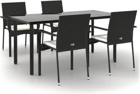 vidaXL 5 részes fekete polyrattan kerti étkezőgarnitúra párnákkal