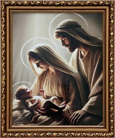 Vászonkép 29x24 Szent Család Jézus Krisztus József Arany Díszített Keret