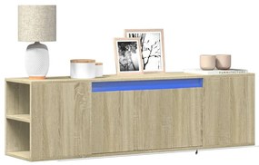 sonoma tölgy színű fali TV-szekrény LED-ekkel 135x31x39,5 cm