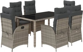 vidaXL 7 részes szürke polyrattan kerti étkezőgarnitúra párnával